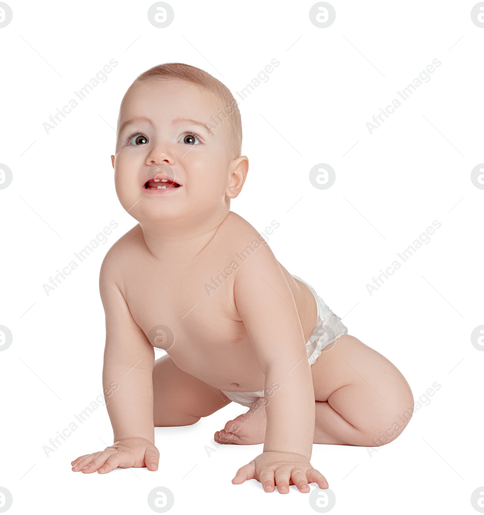 Photo of Cute healthy little baby on white background