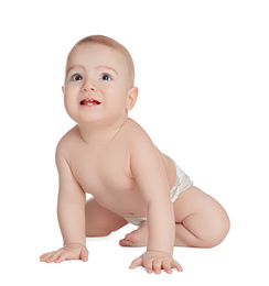 Cute healthy little baby on white background