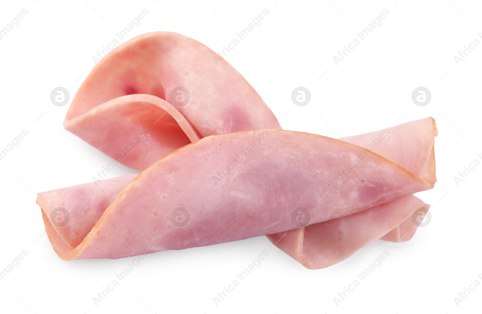 Photo of Slices of tasty ham isolated on white