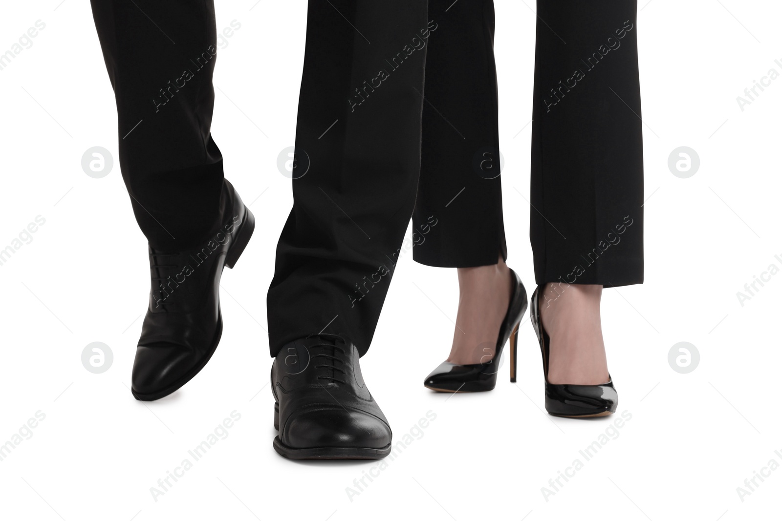 Photo of Businesswoman and businessman on white background, closeup