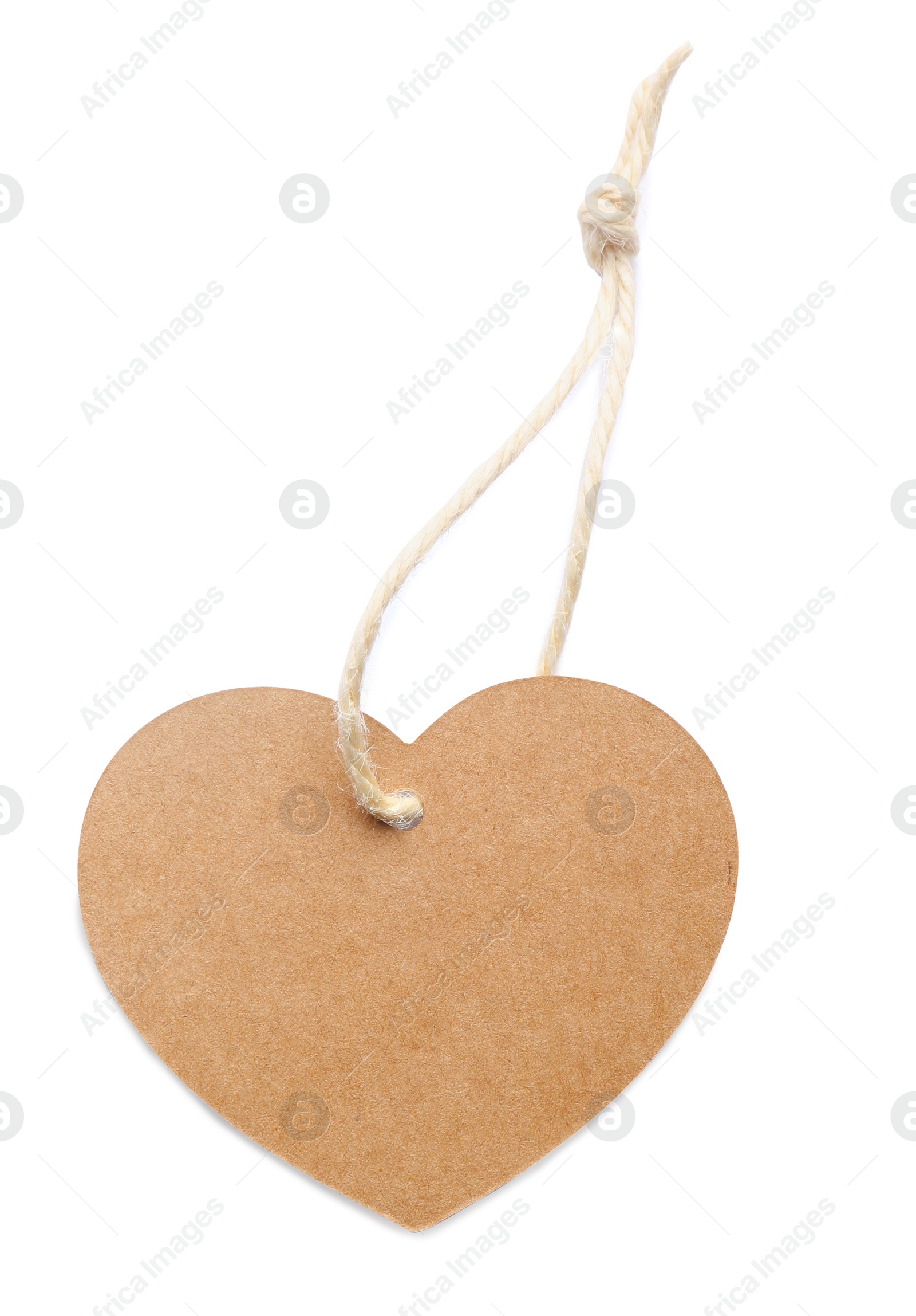 Photo of Heart shaped tag with space for text isolated on white, top view