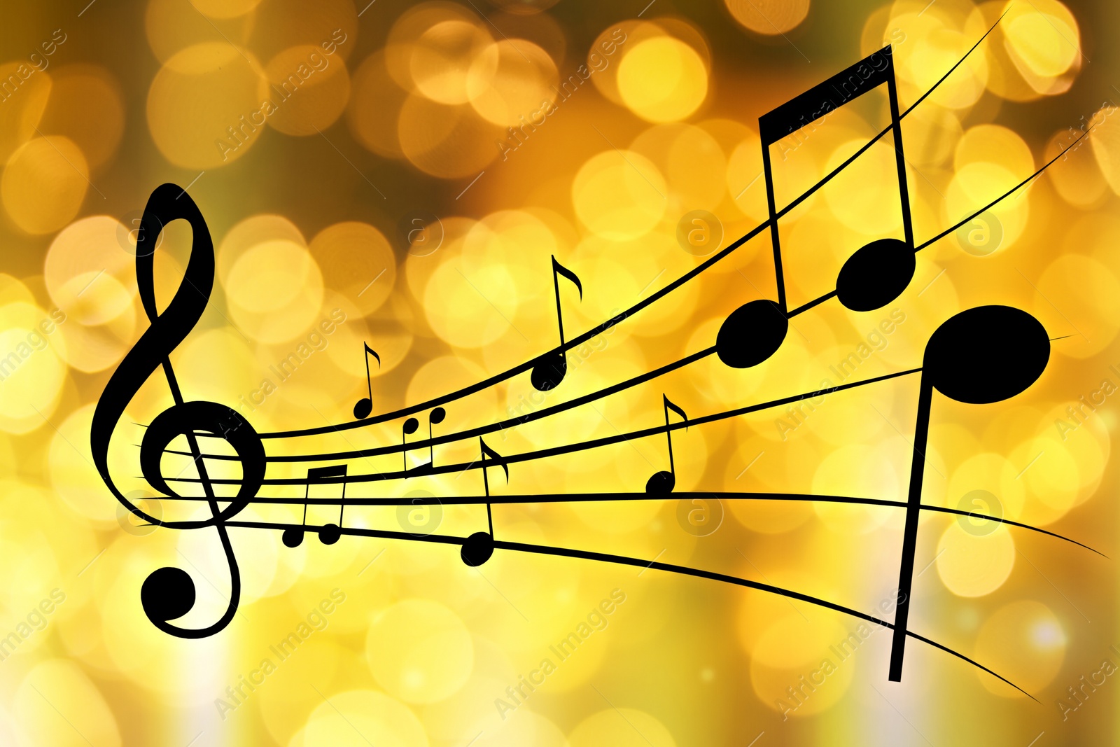 Image of Music notes on blurred background, bokeh effect