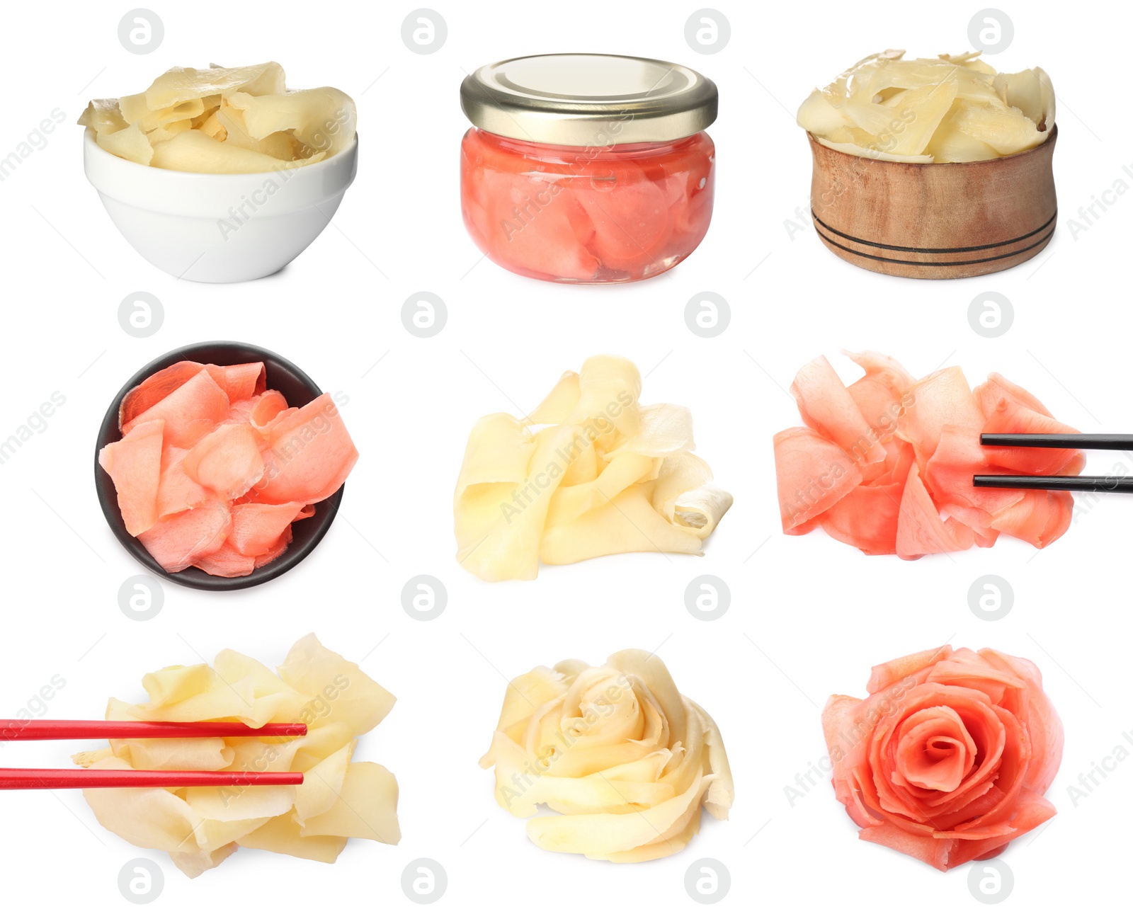 Image of Set with pickled ginger on white background 