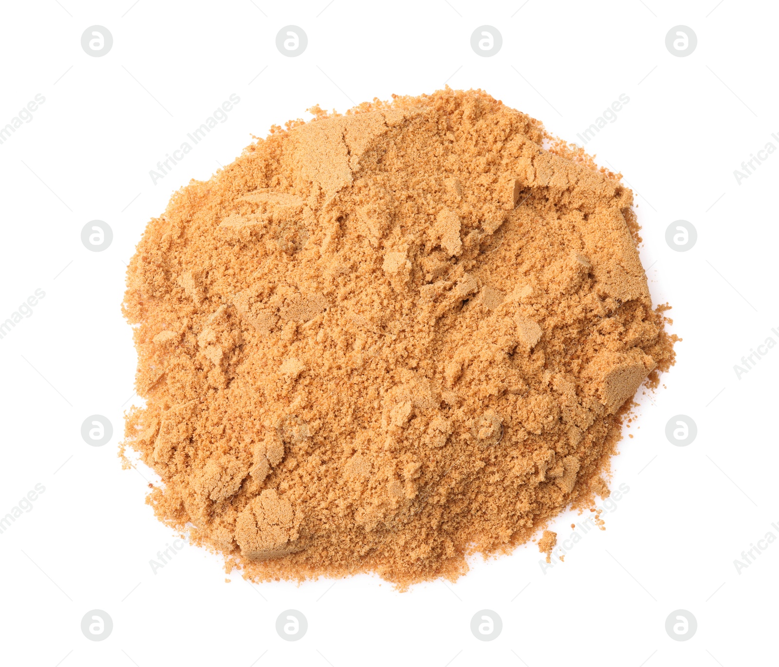 Photo of Coconut sugar isolated on white, top view