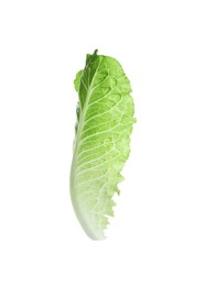 Photo of Fresh leaf of green romaine lettuce isolated on white