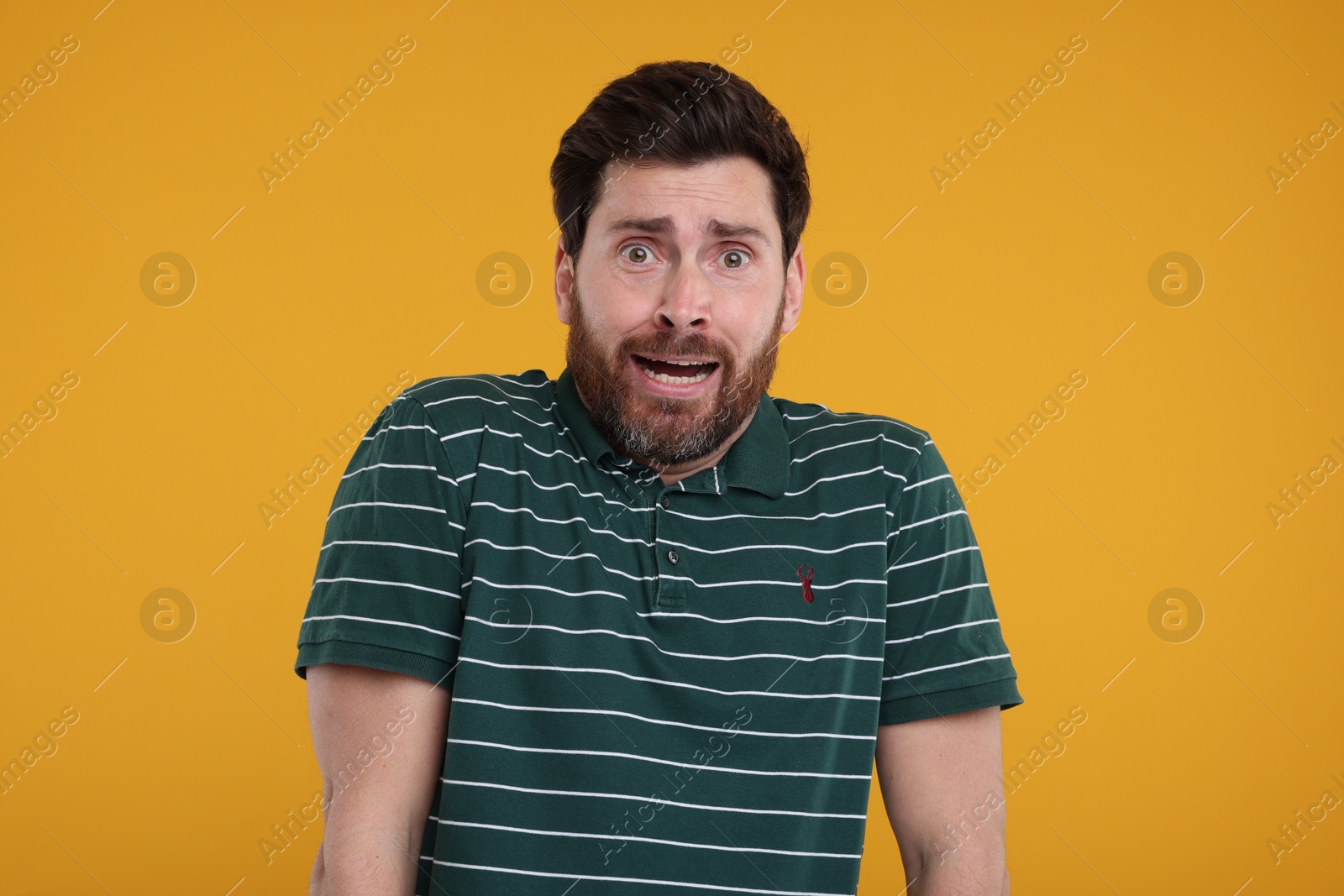 Photo of Portrait of surprised man on yellow background