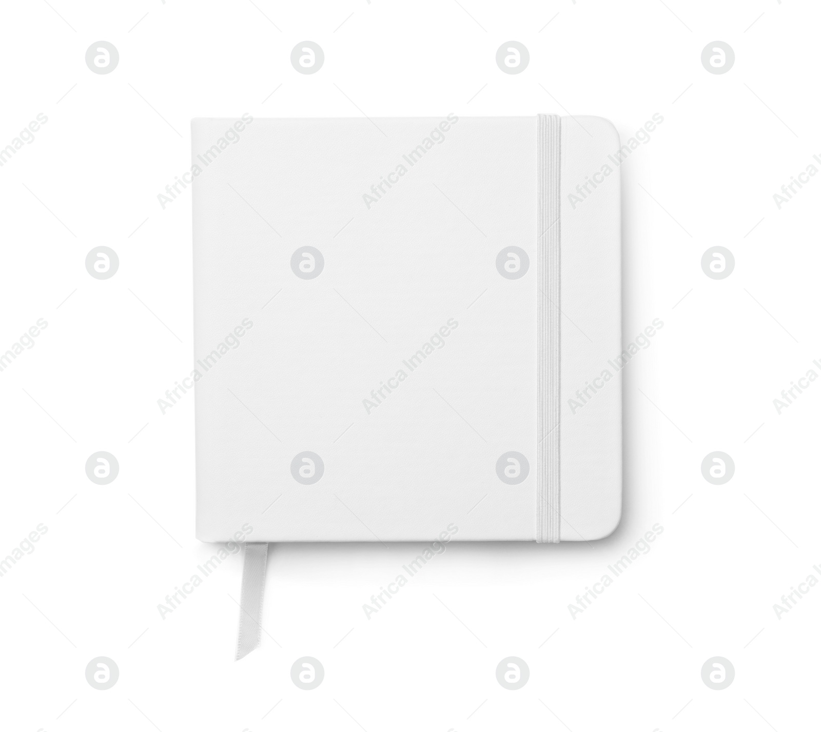 Photo of Stylish hardcover notebook isolated on white, top view