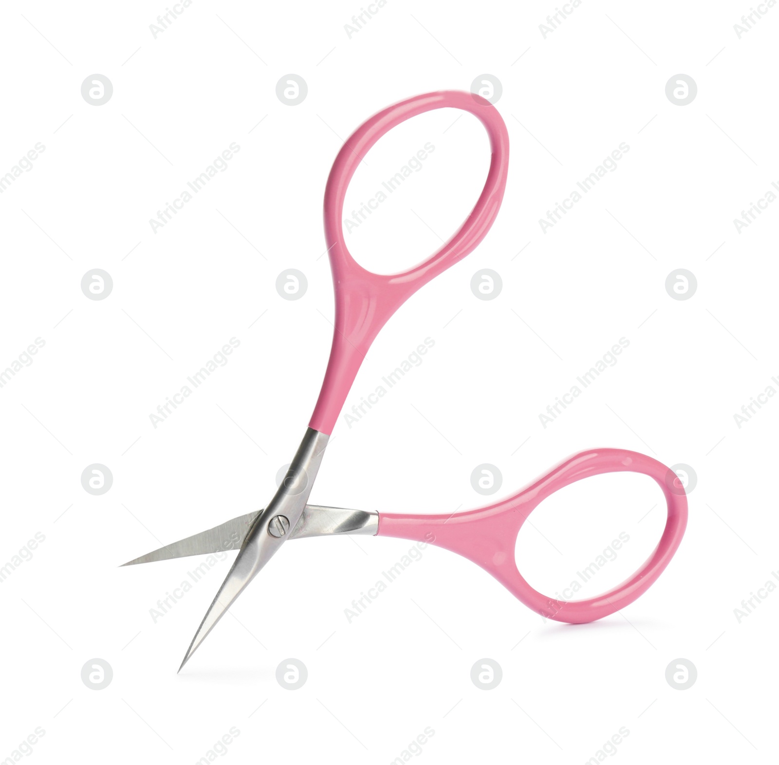 Photo of Pair of nail scissors on white background