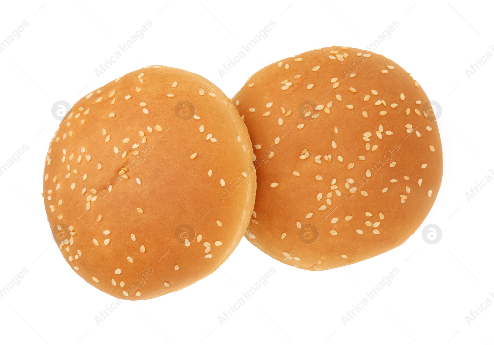 Photo of Fresh hamburger buns isolated on white, top view