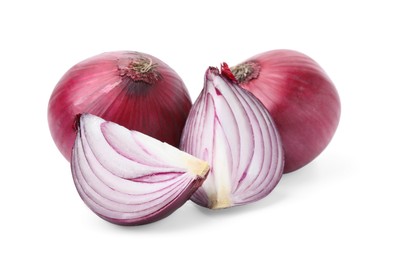 Photo of Ripe fresh red onions isolated on white