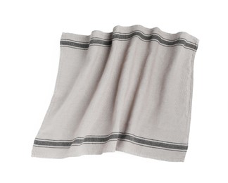 Photo of Grey cloth napkin with stripes isolated on white