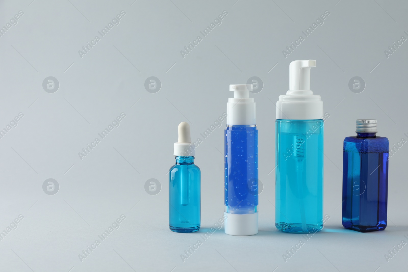 Photo of Set of luxury cosmetic products on white background. Space for text