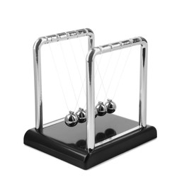 Photo of Newton's cradle isolated on white. Physics law of energy conservation