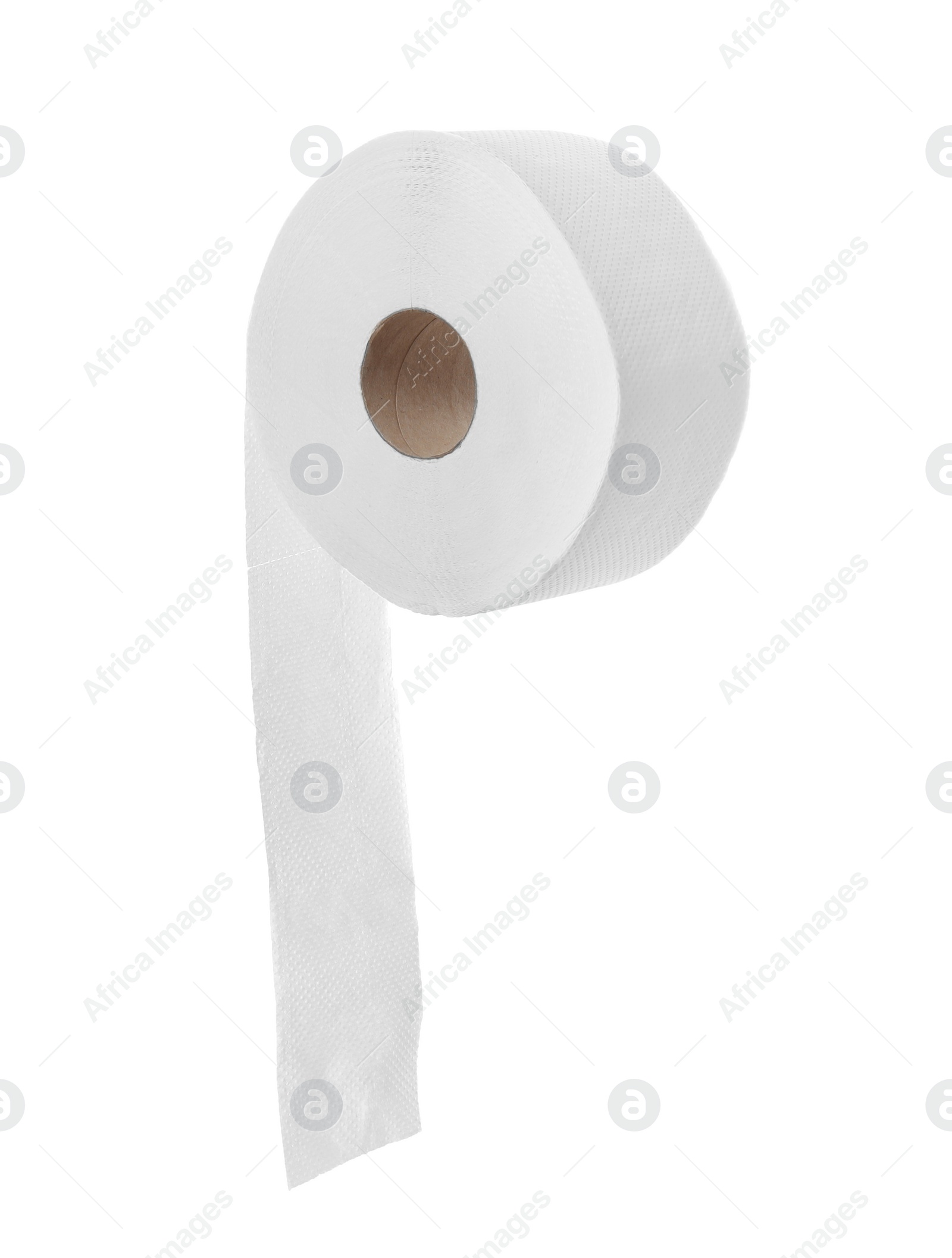 Photo of Toilet paper roll on white background. Personal hygiene