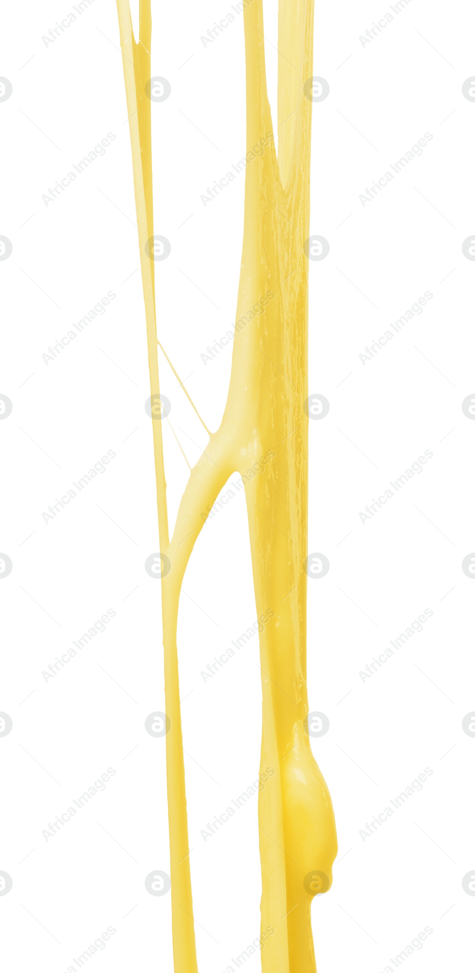 Photo of Stretching delicious melted cheese isolated on white