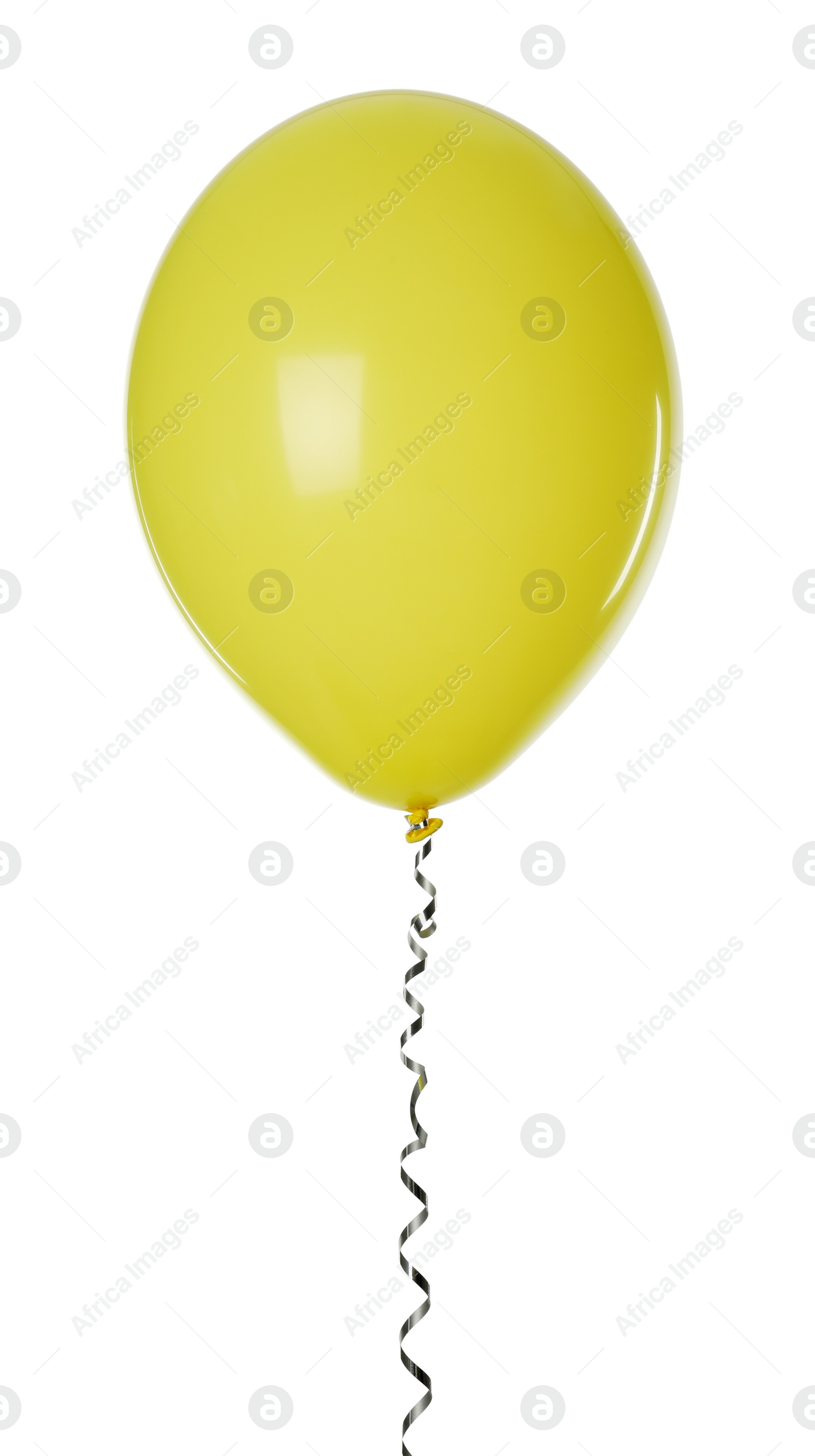 Photo of Yellow balloon with ribbon isolated on white