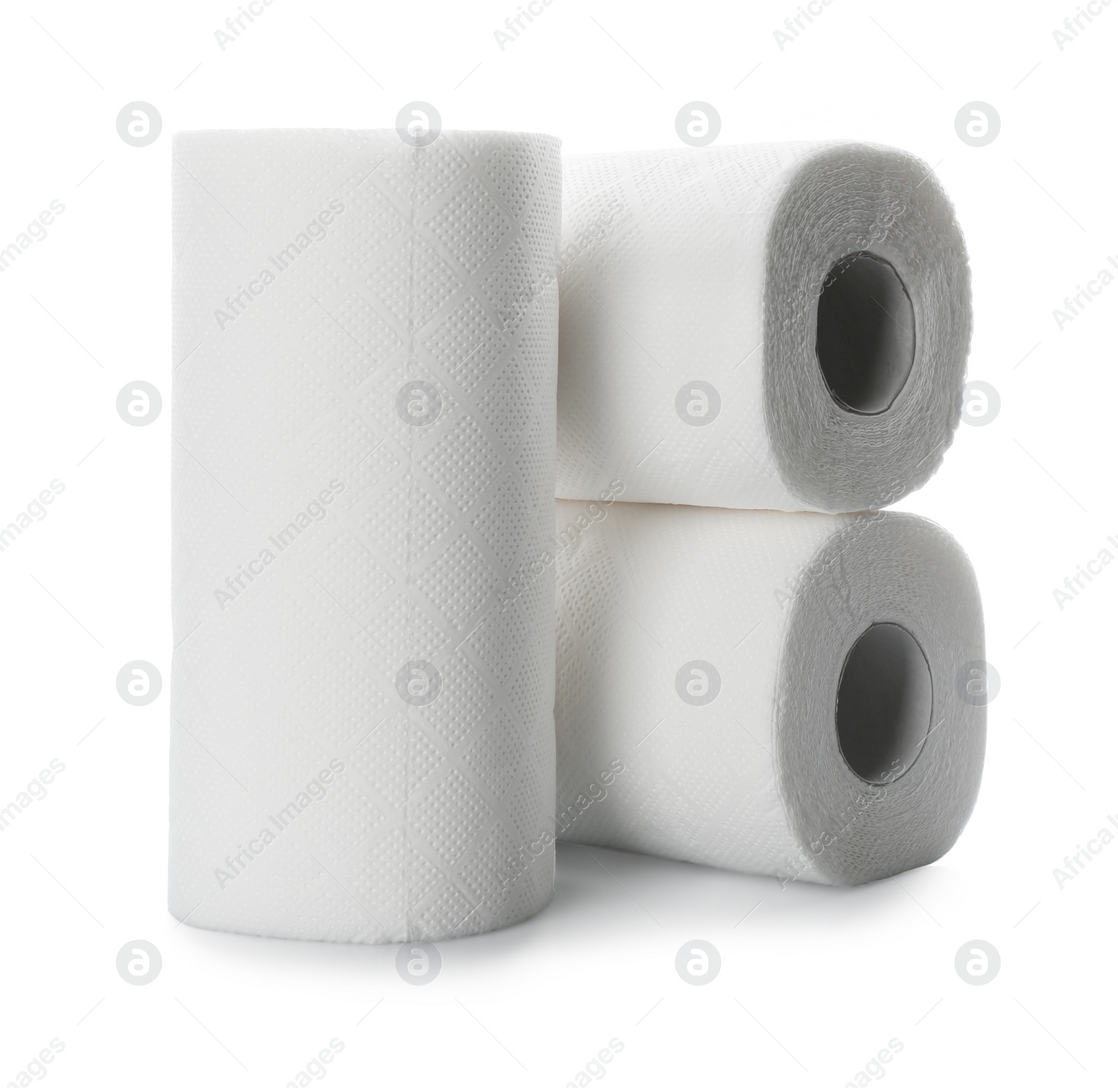 Photo of Rolls of paper tissues on white background