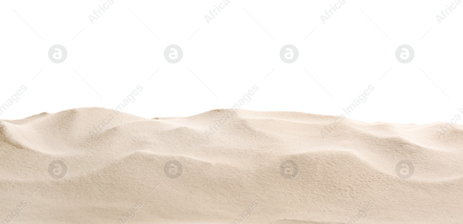 Photo of Heap of dry beach sand on white background