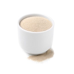 Photo of Granulated yeast in bowl on white background