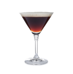Photo of Fresh alcoholic Espresso Martini cocktail isolated on white