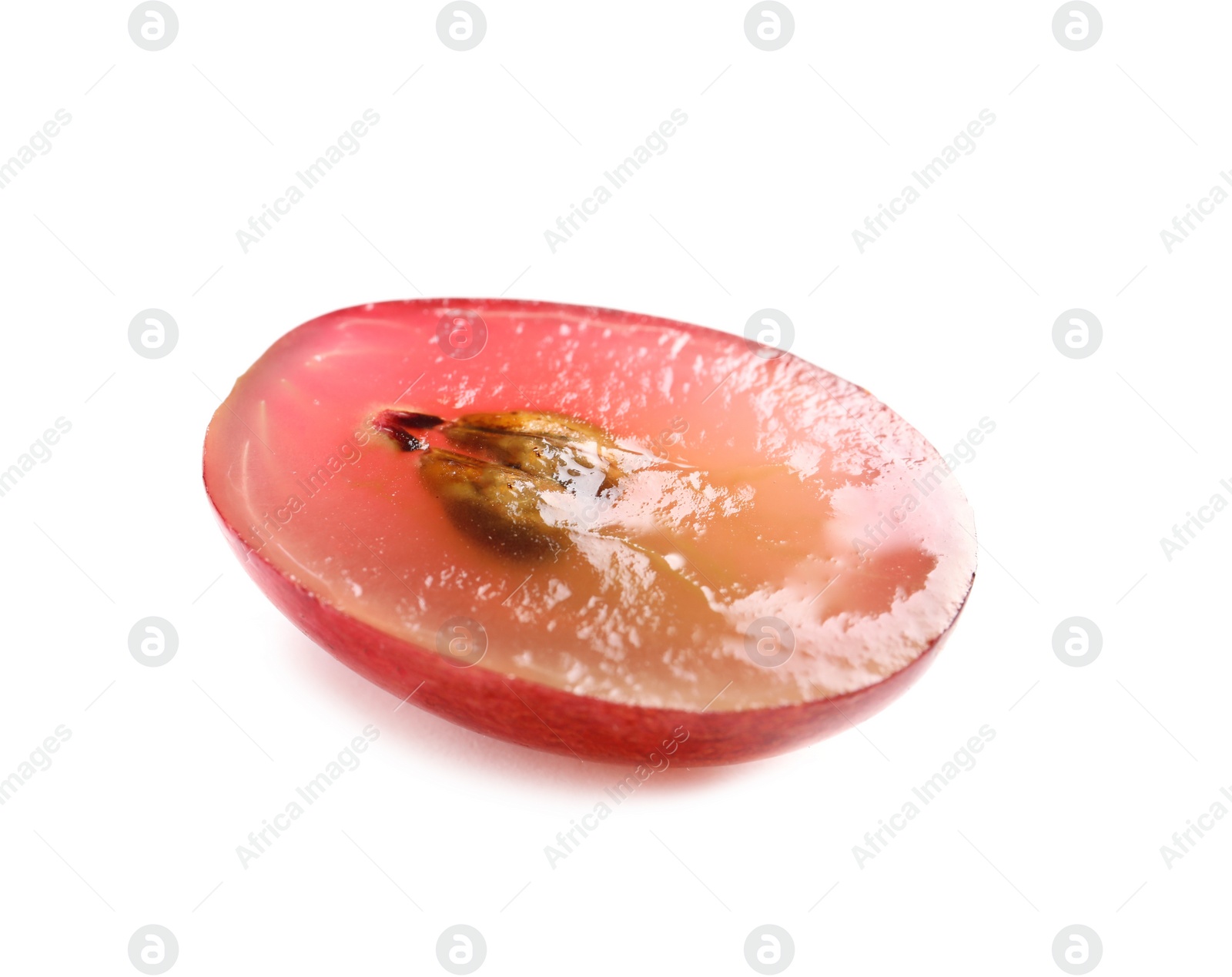 Photo of Cut fresh ripe juicy grape with seeds on white background