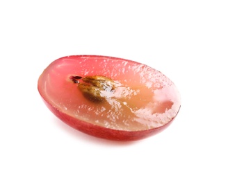 Photo of Cut fresh ripe juicy grape with seeds on white background