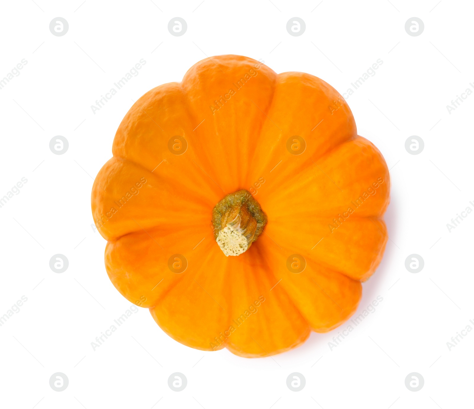 Photo of Fresh ripe pumpkin isolated on white, top view