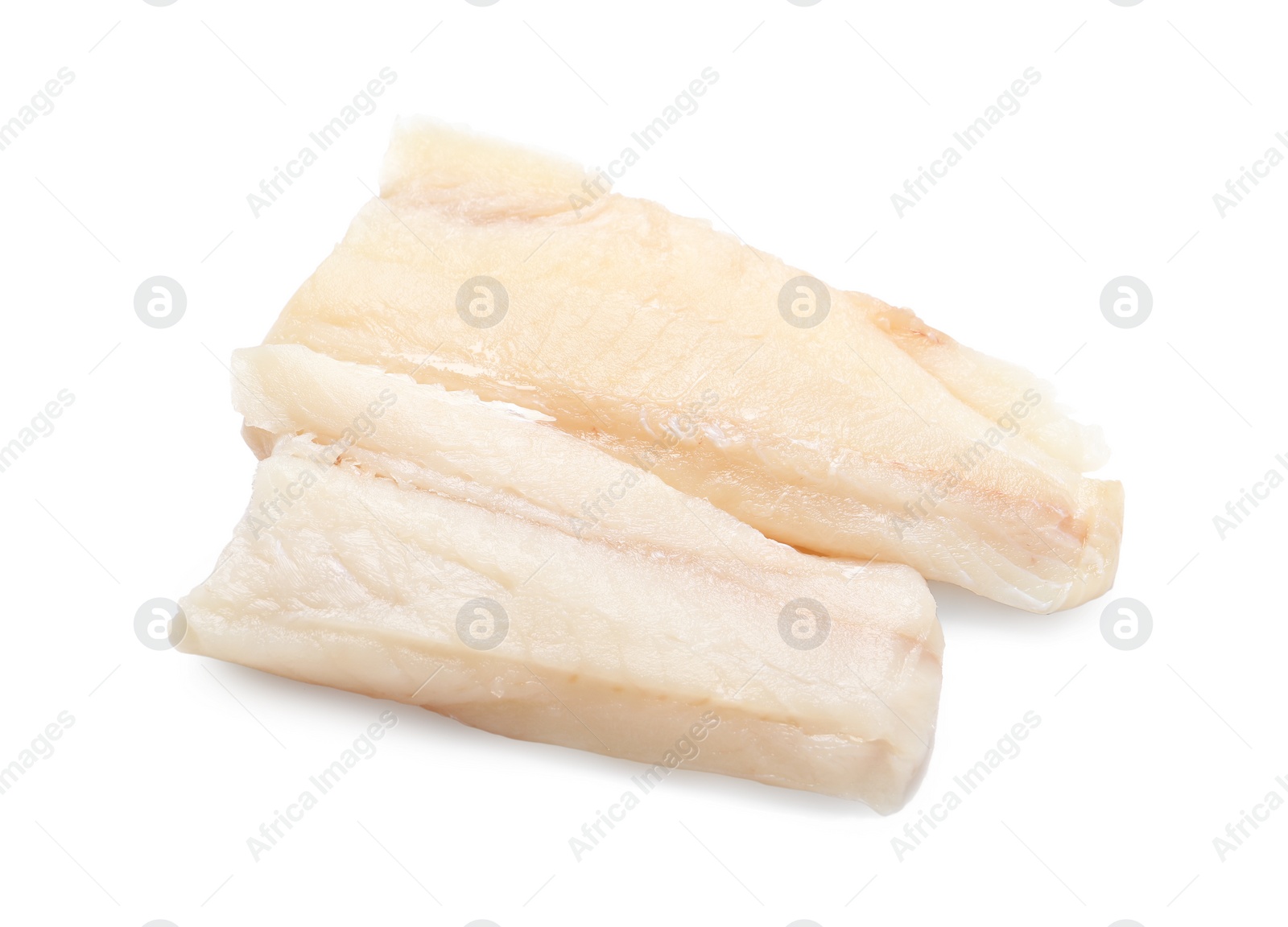 Photo of Pieces of raw cod fish isolated on white