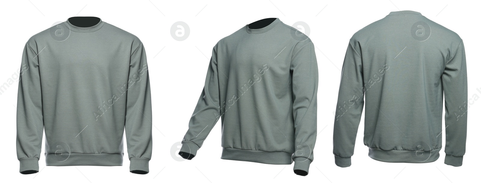 Image of Grey sweater isolated on white, back and front. Mockup for design
