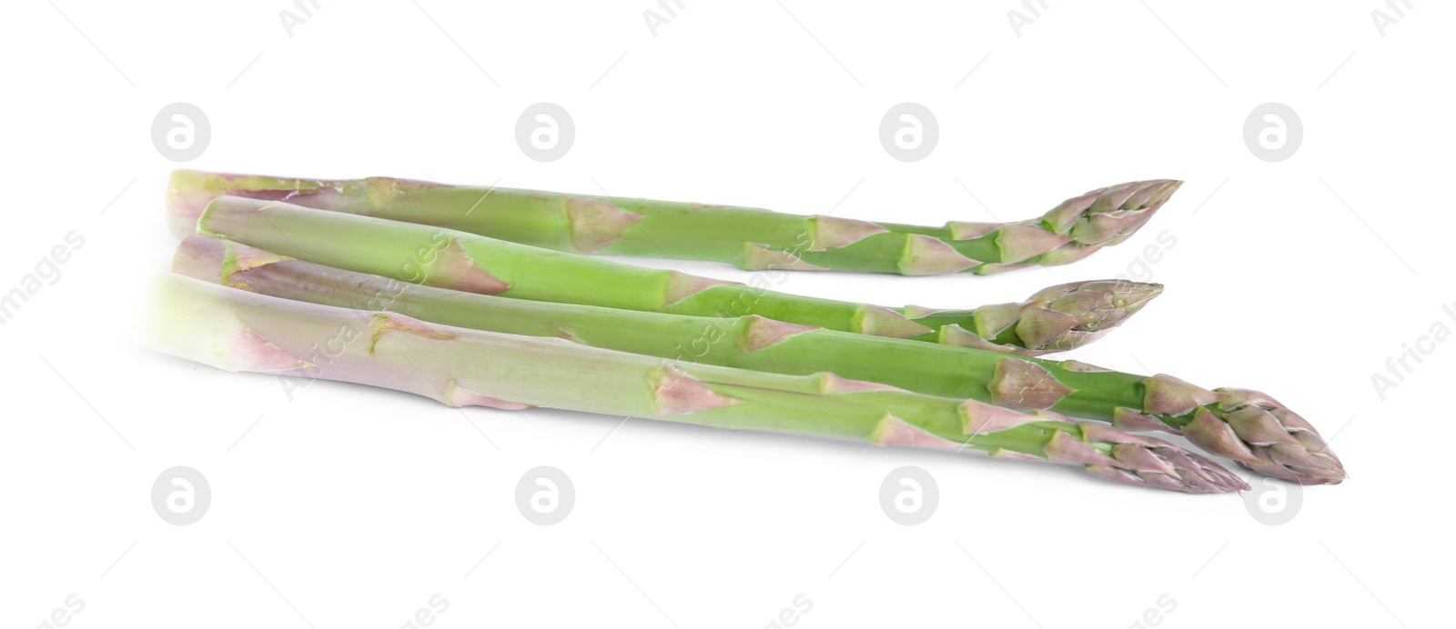 Photo of Fresh raw asparagus isolated on white. Healthy eating