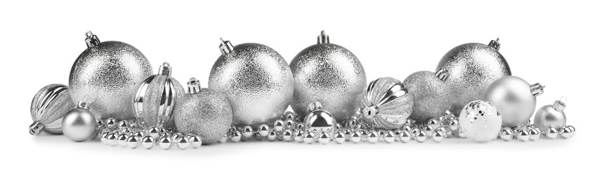 Photo of Beautiful silver Christmas balls isolated on white