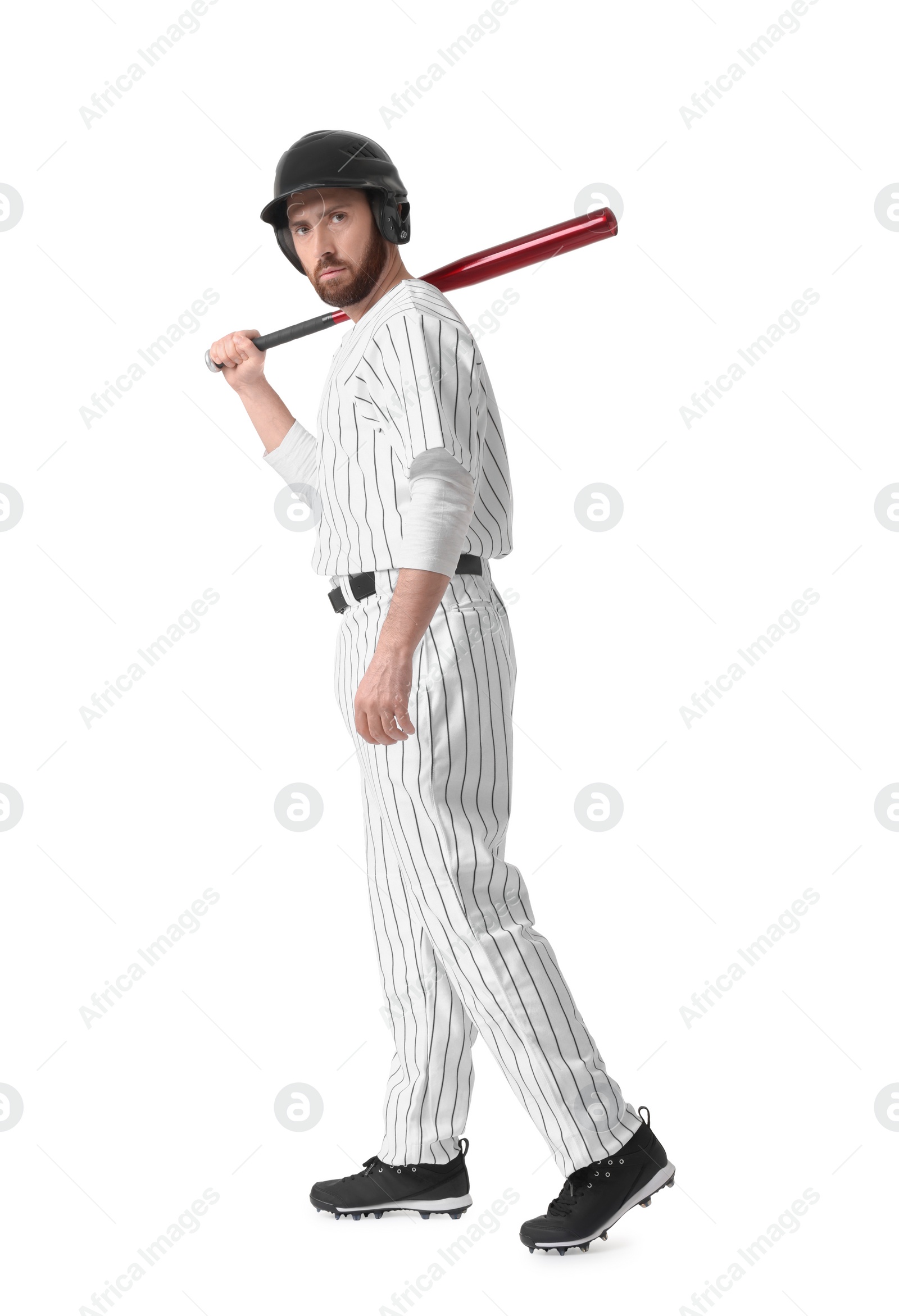 Photo of Baseball player with bat on white background