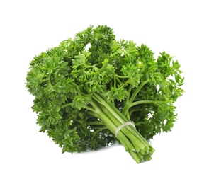 Photo of Bunch of fresh green parsley on white background