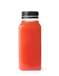 Photo of Bottle with fresh juice on white background