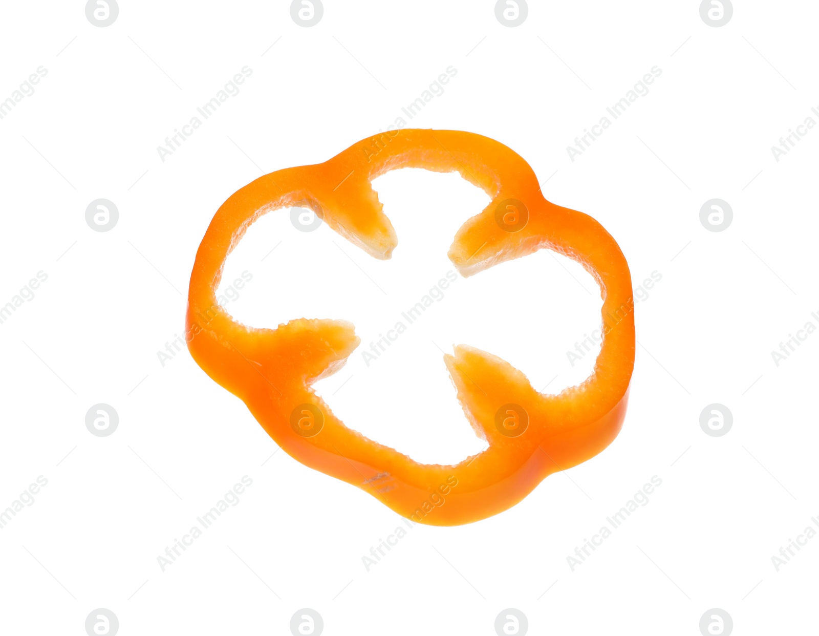 Photo of Slice of ripe bell pepper on white background