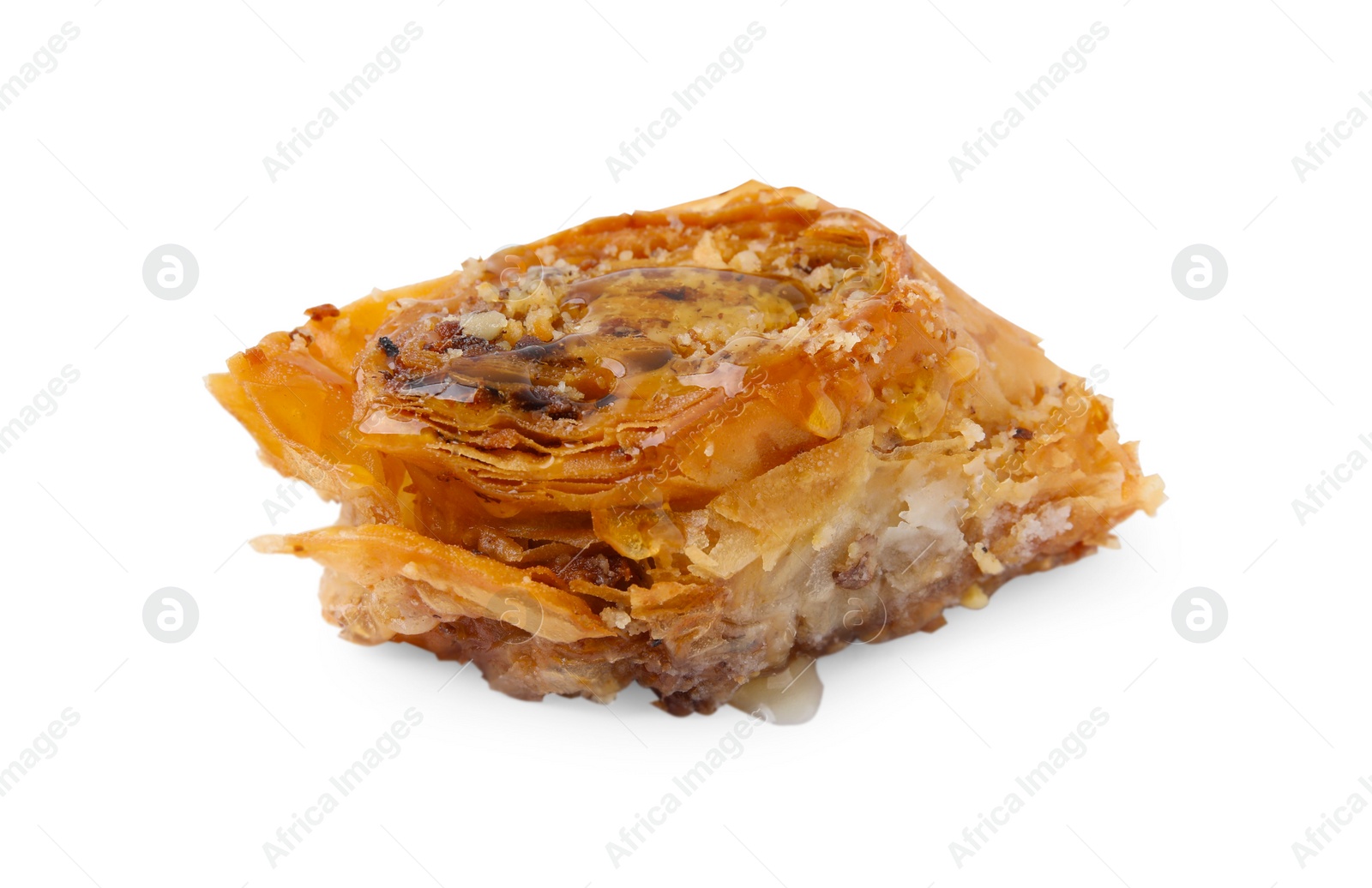 Photo of Eastern sweets. Piece of tasty baklava isolated on white