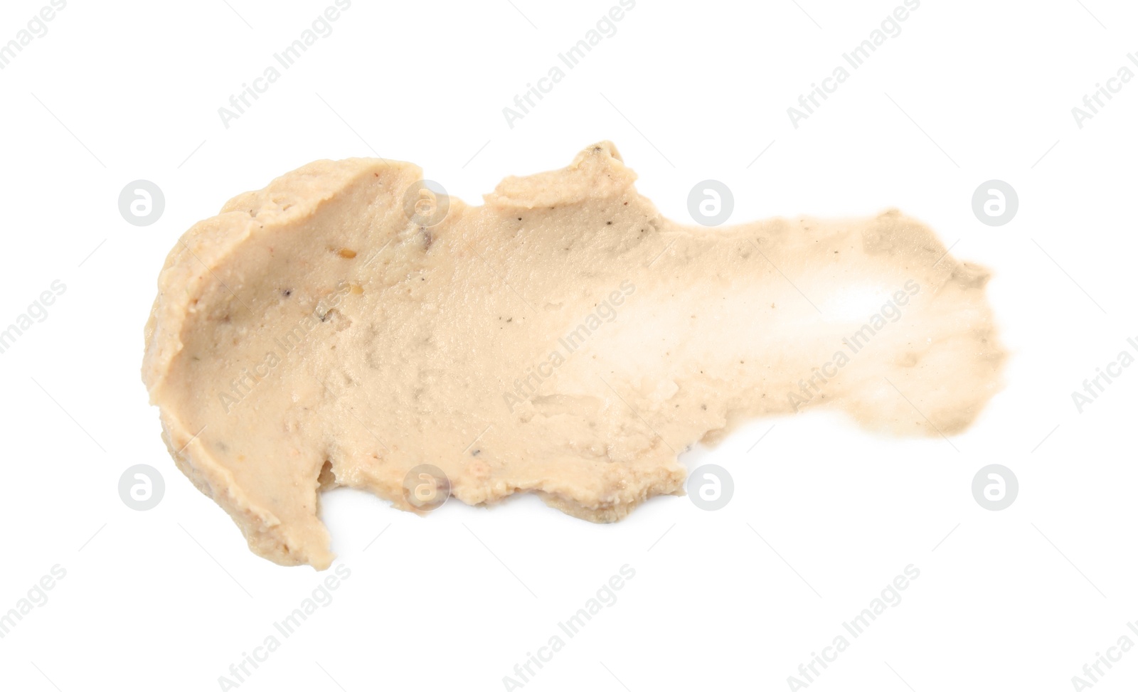 Photo of Smear of delicious liverwurst isolated on white, top view