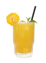 Photo of Tasty pineapple cocktail with mint isolated on white