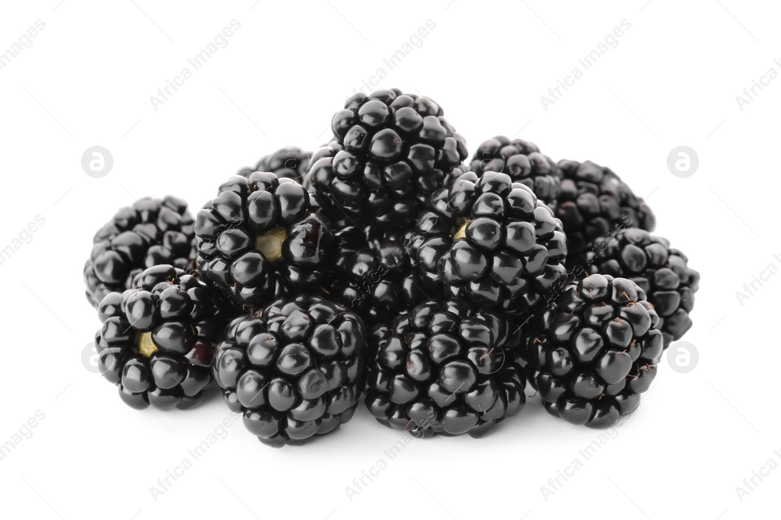 Photo of Many tasty ripe blackberries on white background