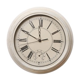 Photo of Stylish vintage wall clock isolated on white