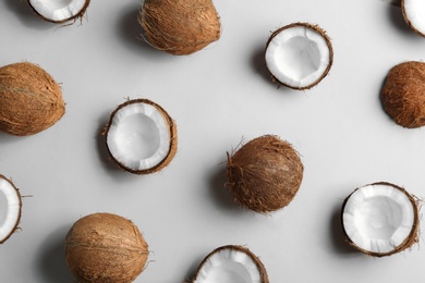 Coconut pattern on white background, top view