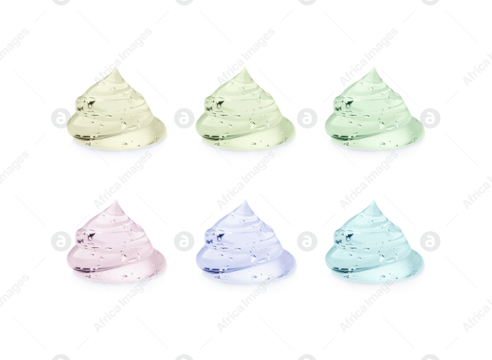 Image of Set with samples of cosmetic gels on white background