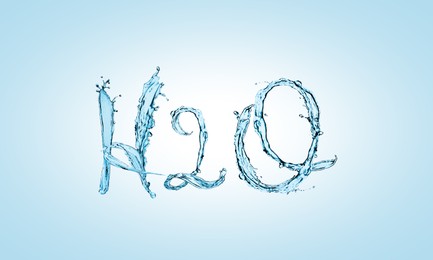 Chemical formula H2O made of water on light blue background