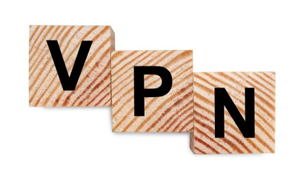 Cubes with acronym VPN on white background, top view