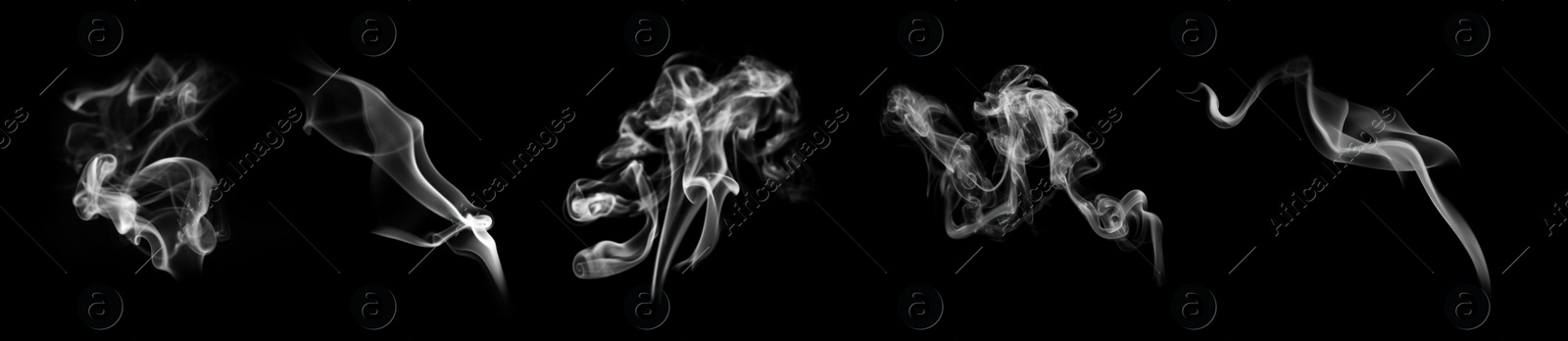 Image of Collection of white smoke on black background