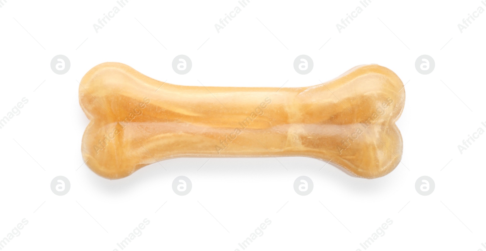 Photo of Chew bone for dog on white background, top view. Pet toy