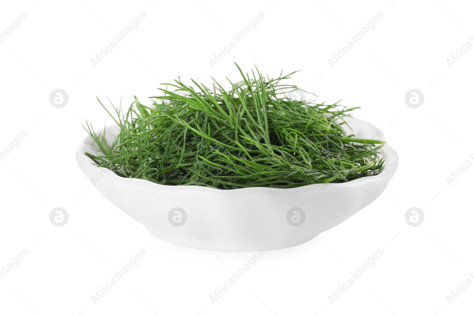 Photo of Bowl of fresh dill isolated on white