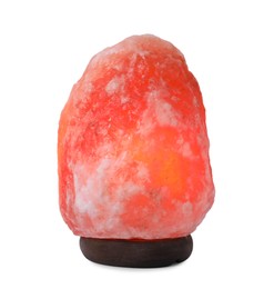 Pink Himalayan salt lamp isolated on white