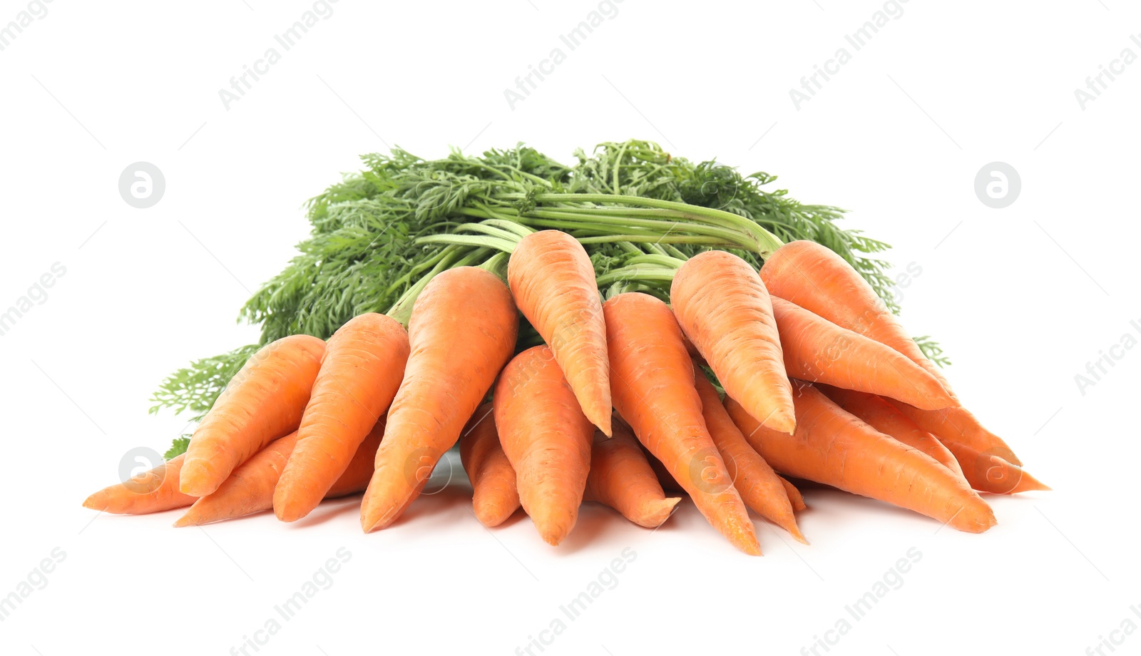 Photo of Bunch of fresh ripe carrots isolated on white