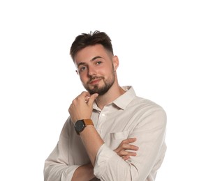 Portrait of handsome man on white background